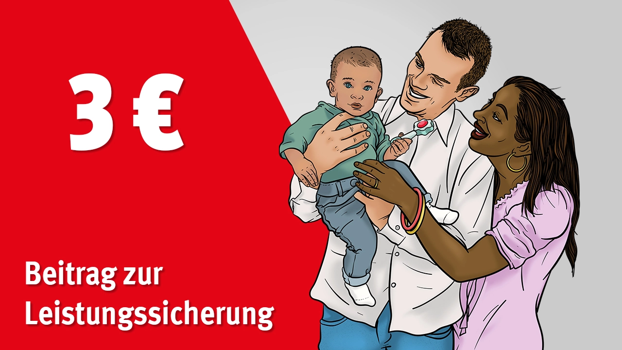 Illustration Mitgliedsbeitrag 3 Euro - Elternzeit, Schüler*innen, Studierende, Bürgergeldbezug, Privatinsolvenz